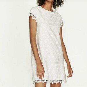 Zara Dress Womens Medium Ivory Crochet Lace Trim Open Back Cottagecore Fairy